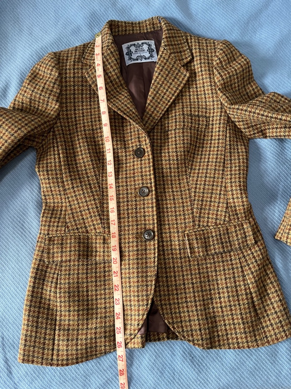 Brooks Brothers Brown Wool Houndstooth Blazer With Elbow Patches - Picture 14 of 15